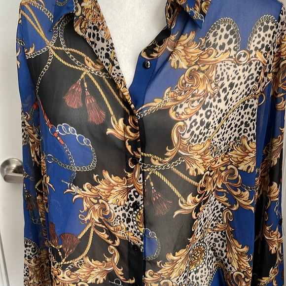 Forever 21 Vintage style 80s miami versace style sheer button up - Picture 2 of 7